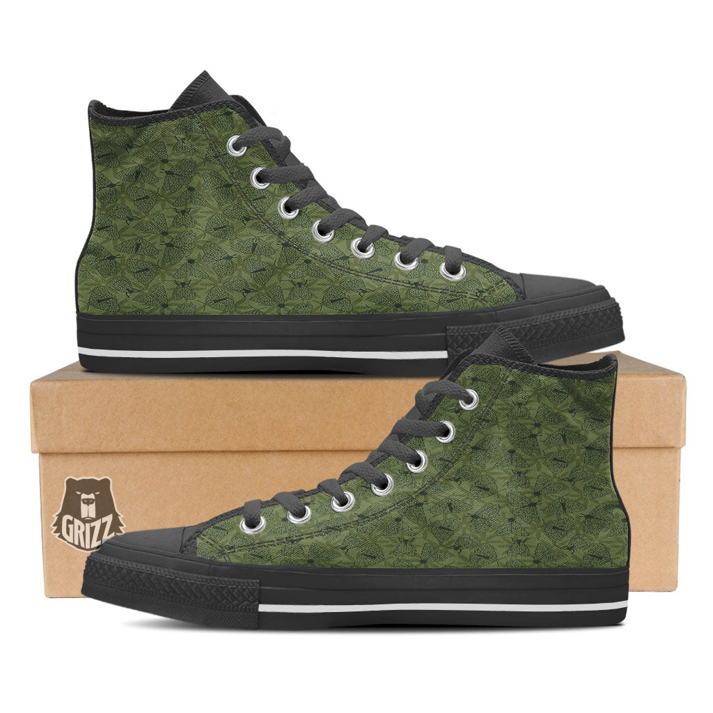 Butterfly Monarch Green Print Pattern Black High Top Shoes-grizzshop