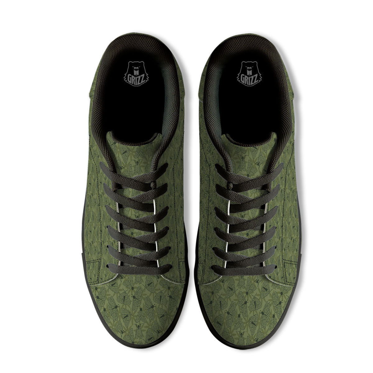 Butterfly Monarch Green Print Pattern Black Low Top Sneakers-grizzshop