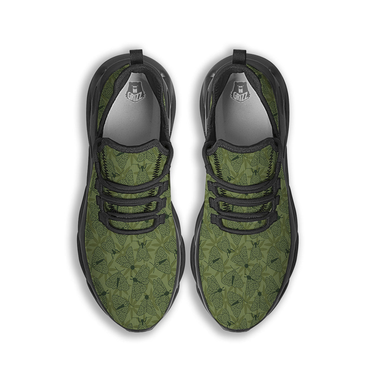 Butterfly Monarch Green Print Pattern Black Running Shoes-grizzshop