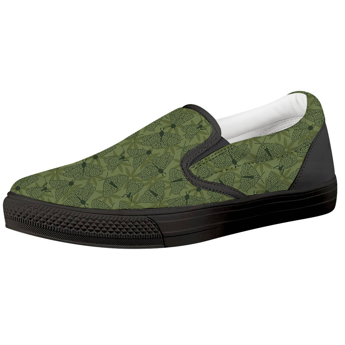 Butterfly Monarch Green Print Pattern Black Slip On Shoes-grizzshop