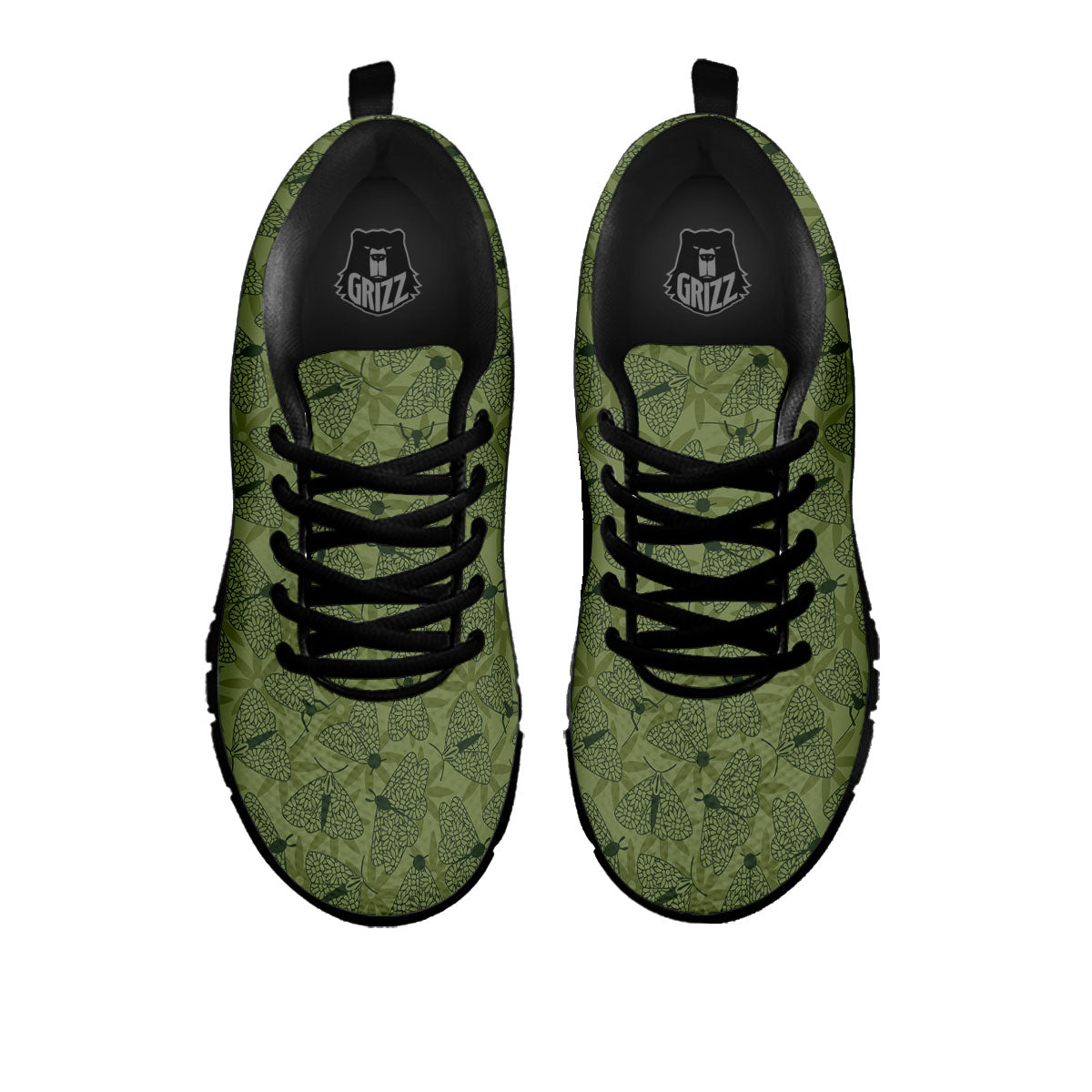 Butterfly Monarch Green Print Pattern Black Sneaker-grizzshop