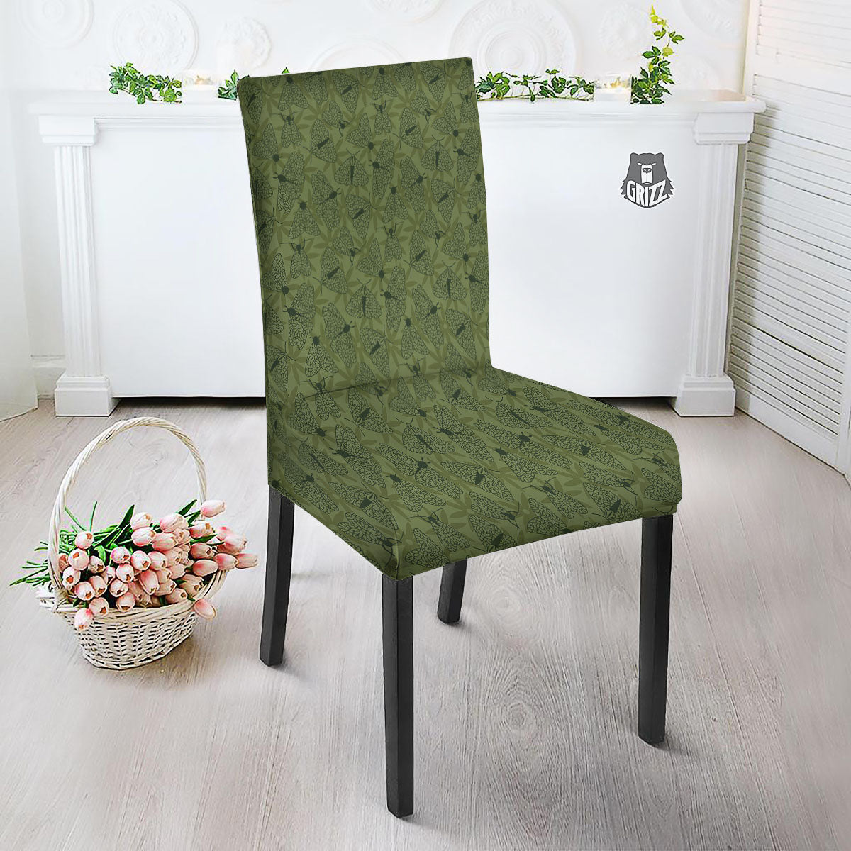 Butterfly Monarch Green Print Pattern Dining Chair Slipcover-grizzshop
