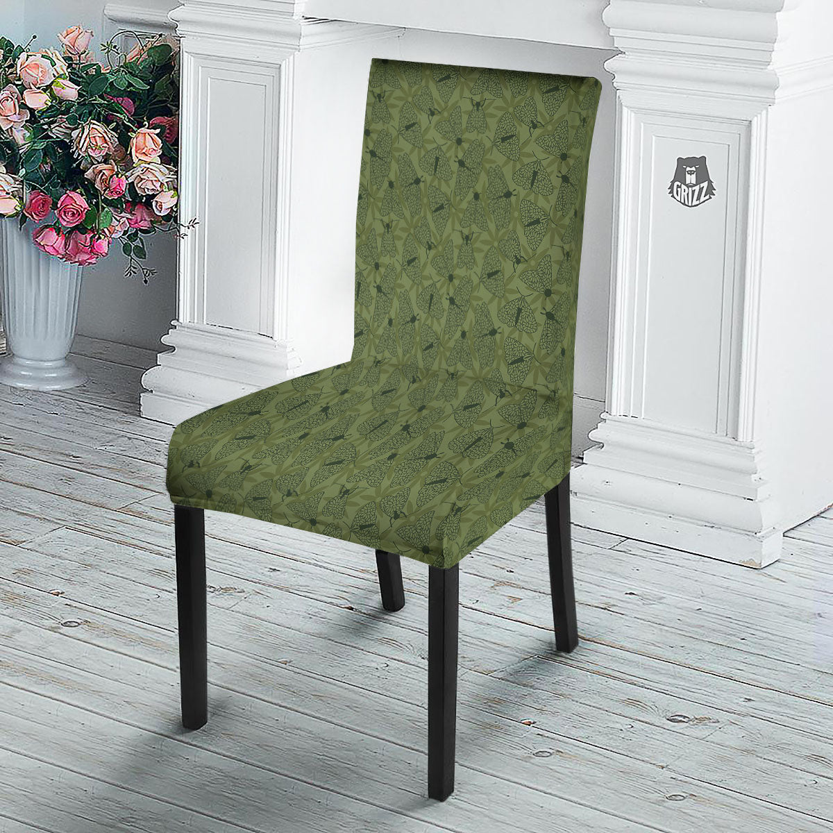 Butterfly Monarch Green Print Pattern Dining Chair Slipcover-grizzshop