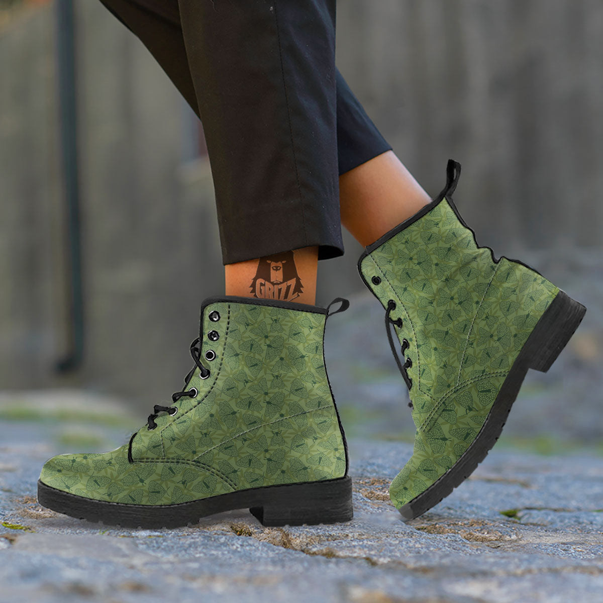 Butterfly Monarch Green Print Pattern Leather Boots-grizzshop