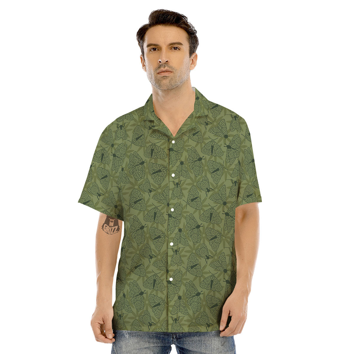 Butterfly Monarch Green Print Pattern Men's Hawaiian Shirt-grizzshop