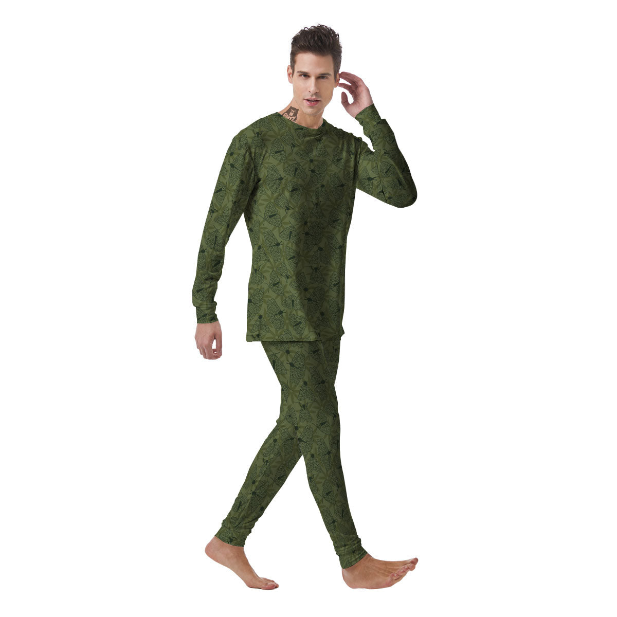 Butterfly Monarch Green Print Pattern Men's Pajamas-grizzshop
