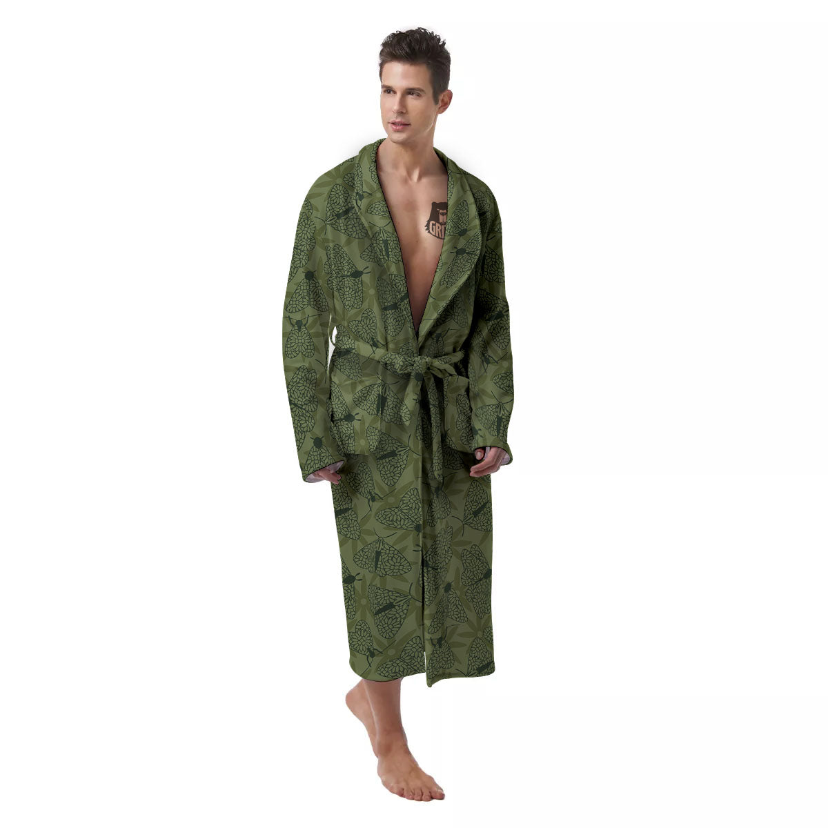 Butterfly Monarch Green Print Pattern Men's Robe-grizzshop