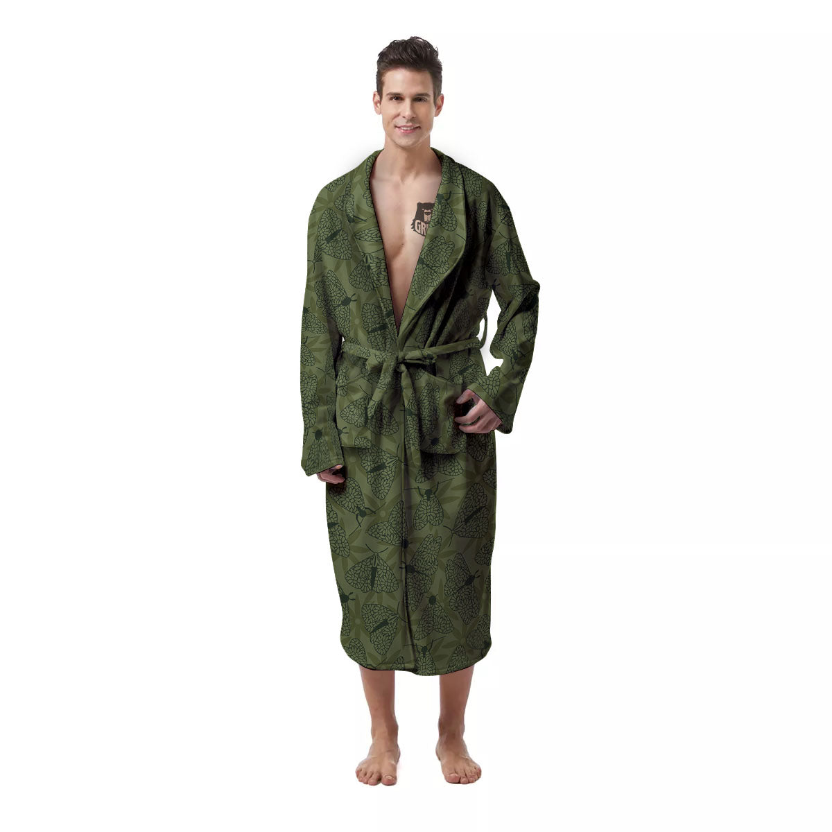 Butterfly Monarch Green Print Pattern Men's Robe-grizzshop