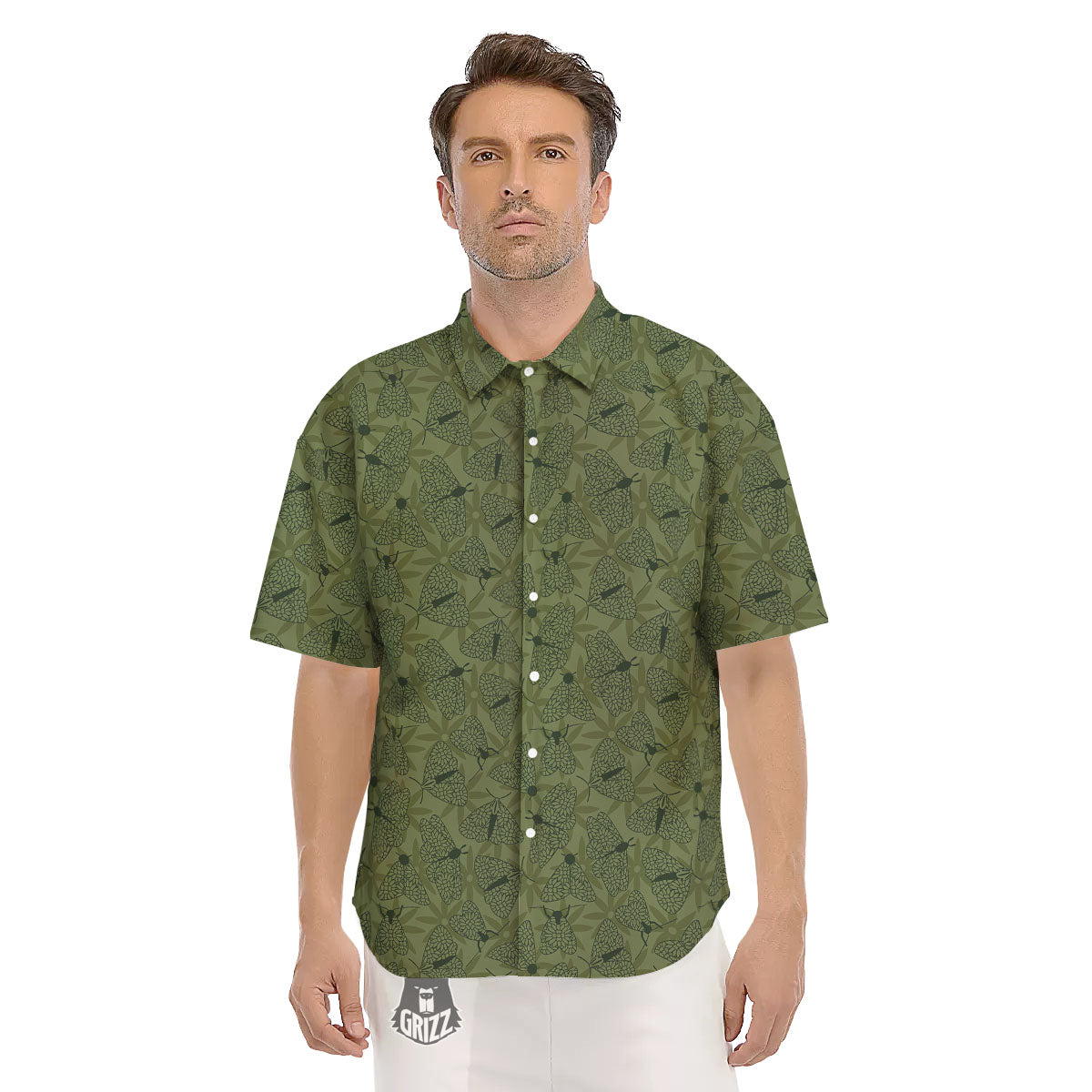 Butterfly Monarch Green Print Pattern Men's Short Sleeve Shirts-grizzshop