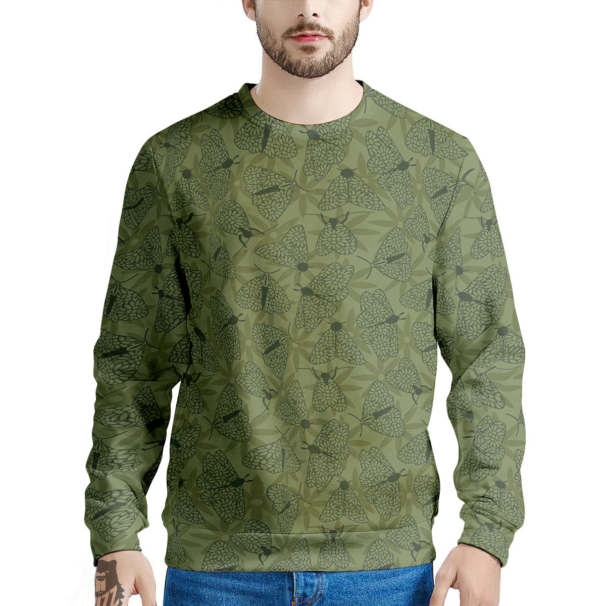 Butterfly Monarch Green Print Pattern Men's Sweatshirt-grizzshop