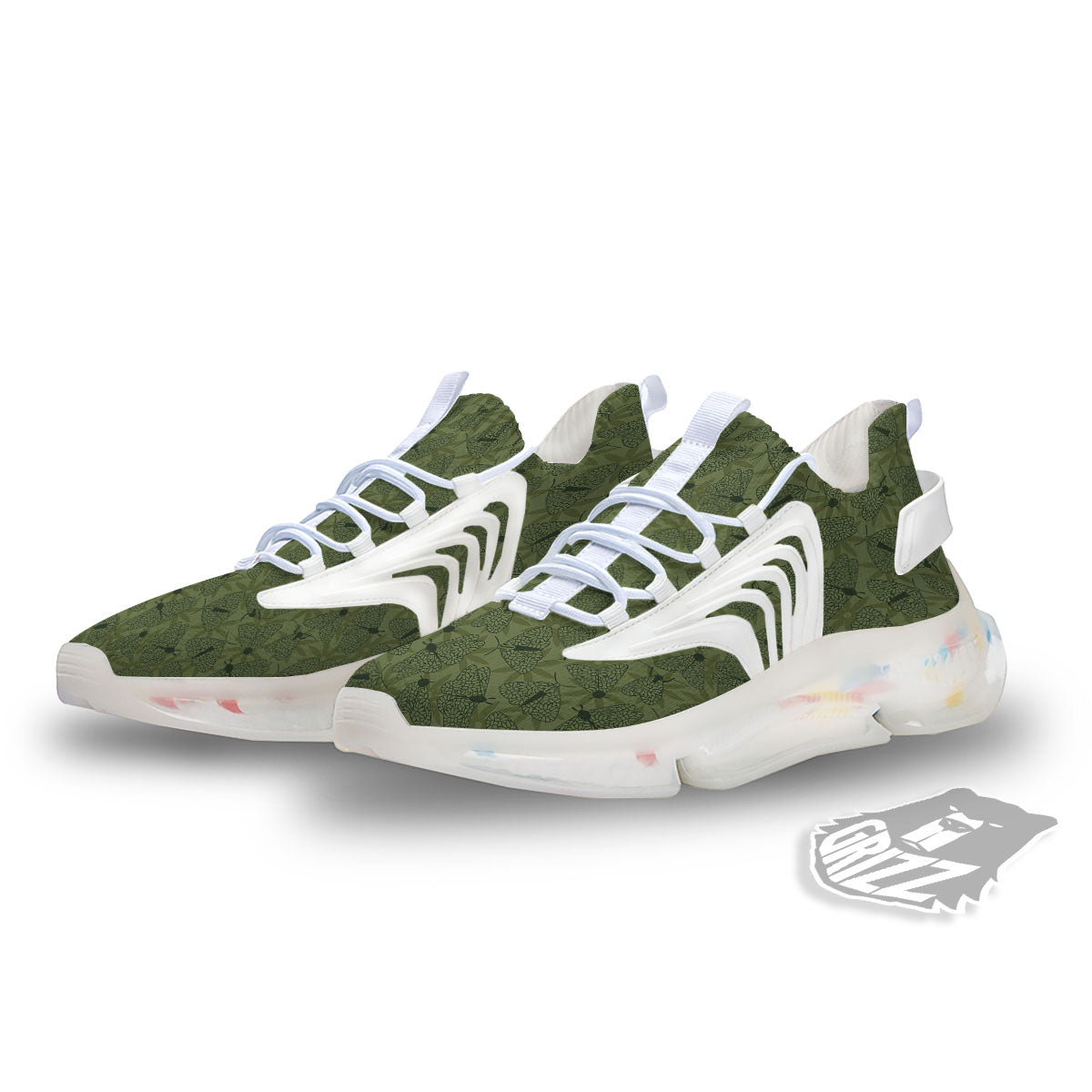 Butterfly Monarch Green Print Pattern White Gym Shoes-grizzshop