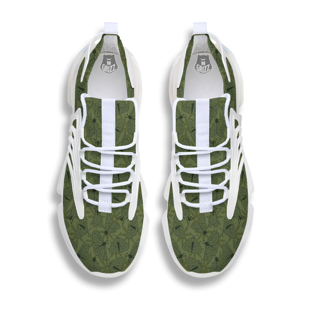 Butterfly Monarch Green Print Pattern White Gym Shoes-grizzshop