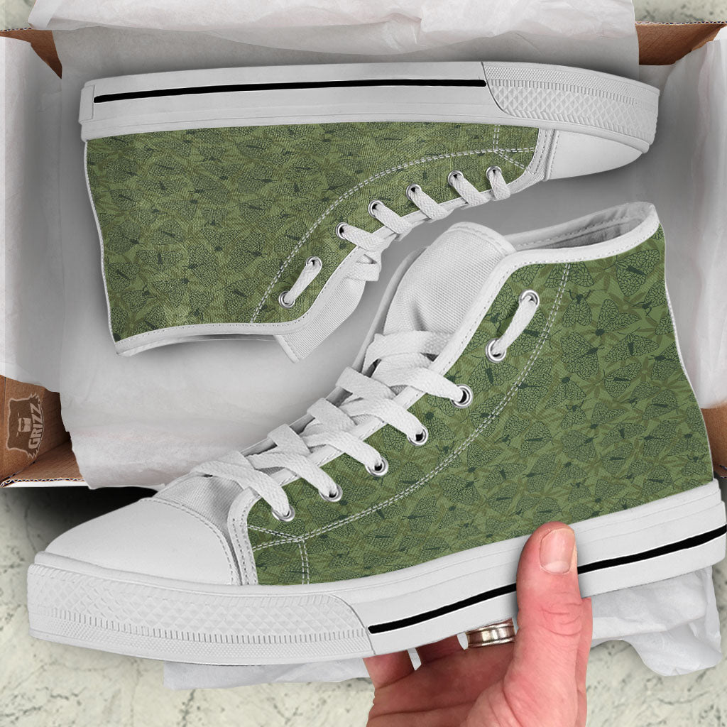 Butterfly Monarch Green Print Pattern White High Top Shoes-grizzshop
