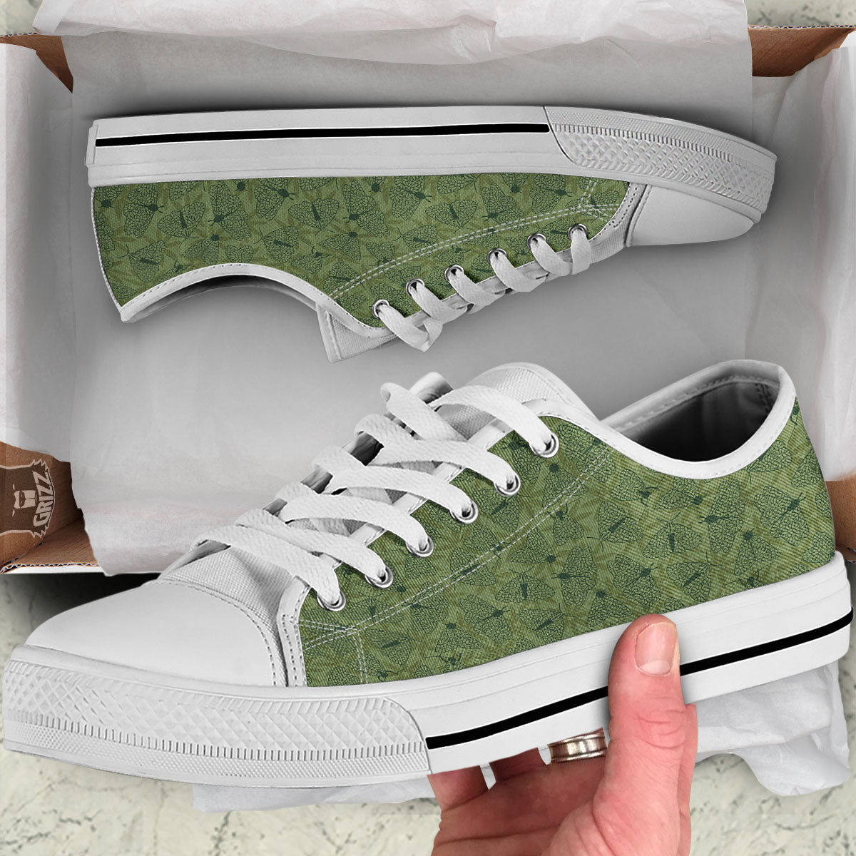 Butterfly Monarch Green Print Pattern White Low Top Shoes-grizzshop