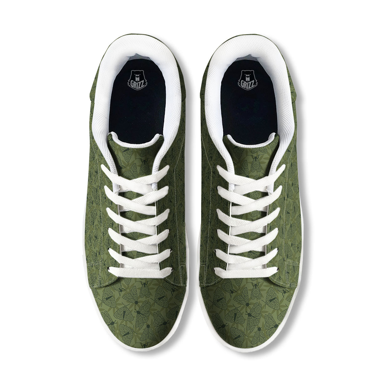 Butterfly Monarch Green Print Pattern White Low Top Sneakers-grizzshop
