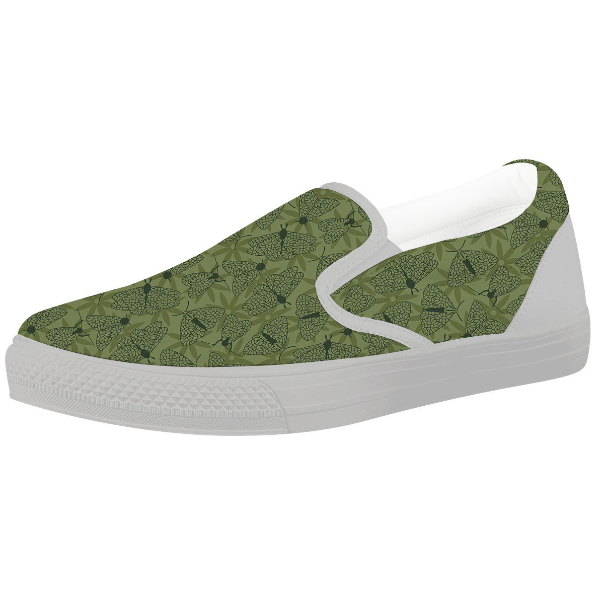 Butterfly Monarch Green Print Pattern White Slip On Shoes-grizzshop