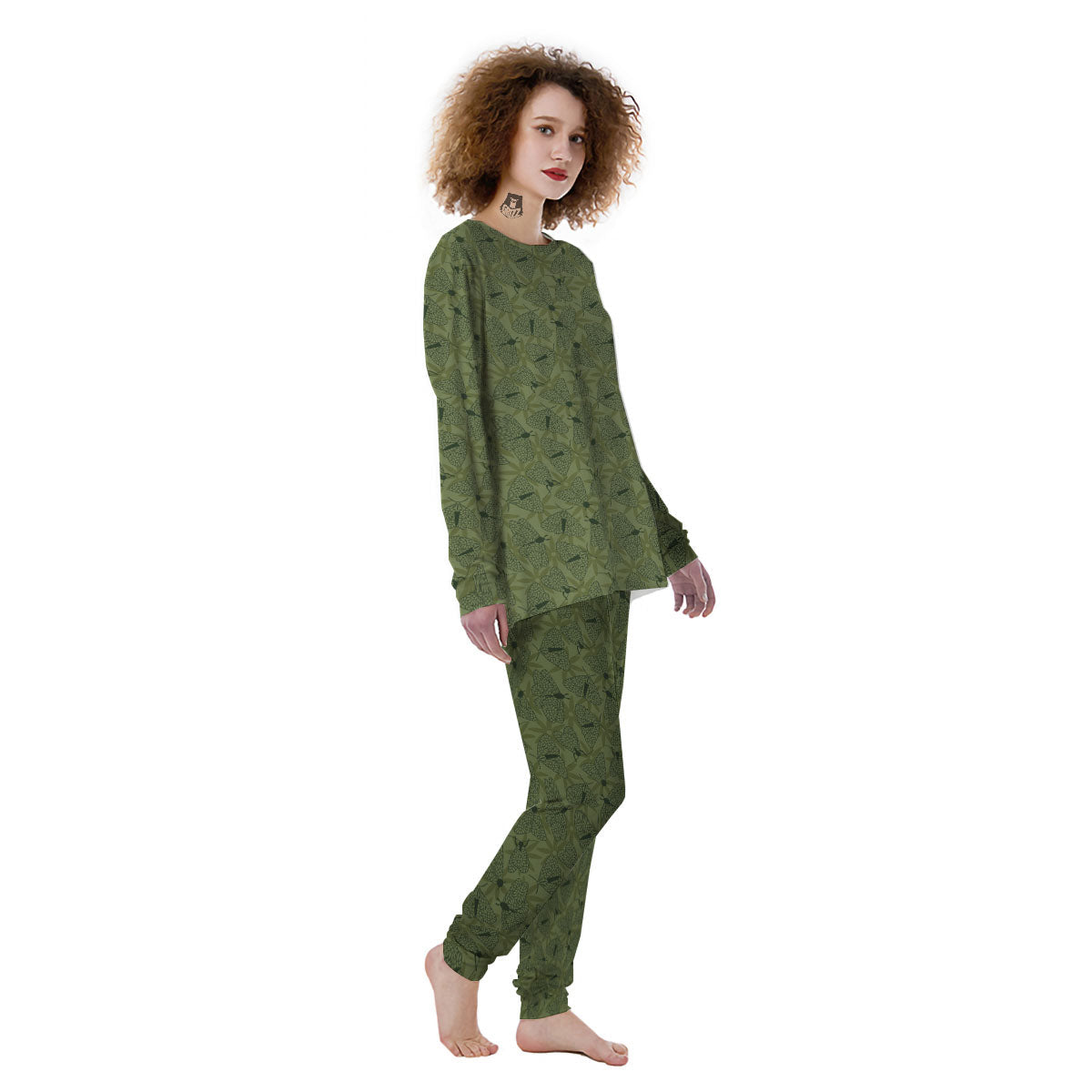 Butterfly Monarch Green Print Pattern Women's Pajamas-grizzshop