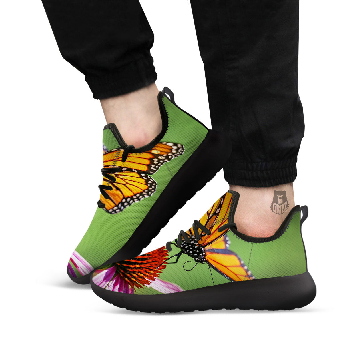 Butterfly Monarch Orange Print Black Athletic Shoes-grizzshop