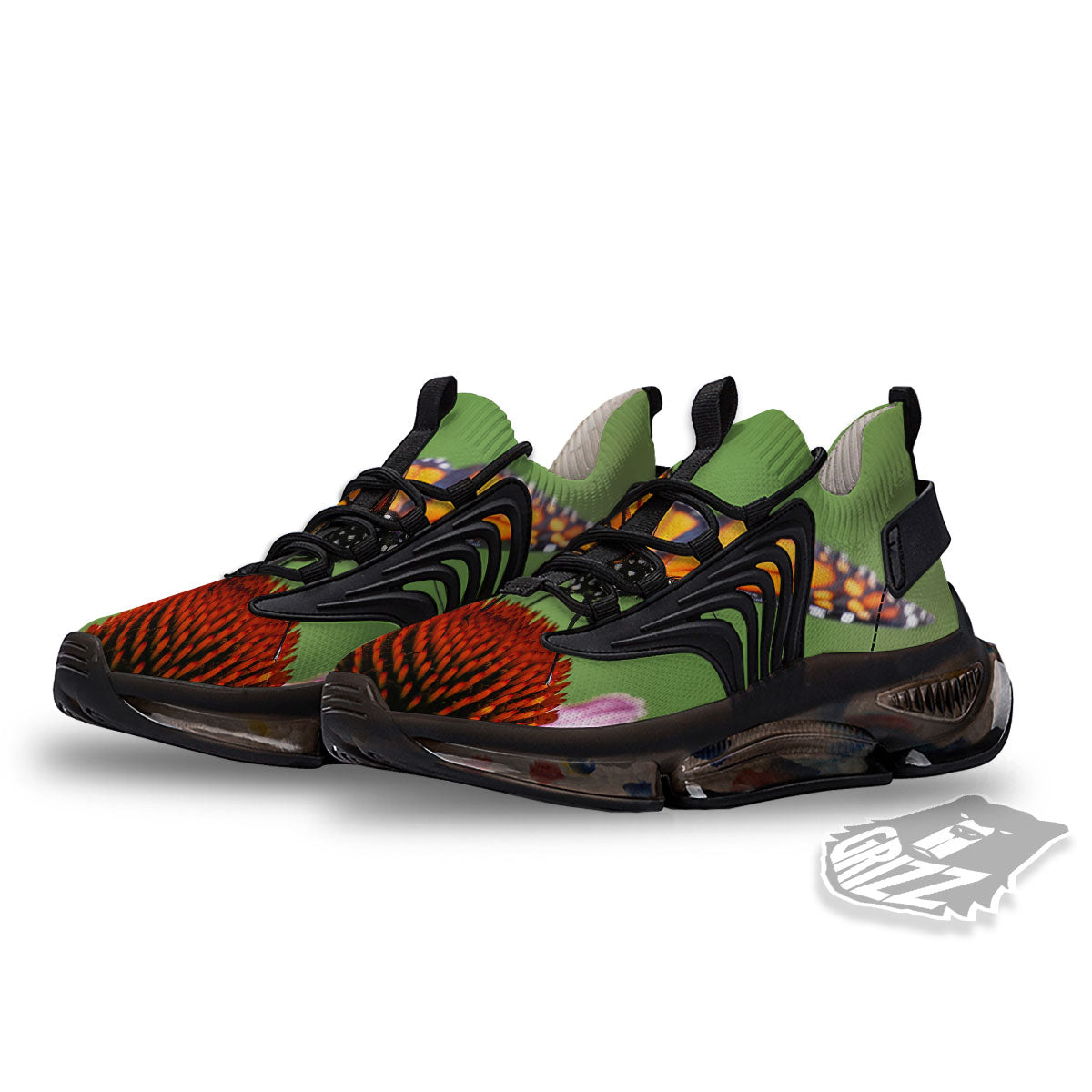 Butterfly Monarch Orange Print Black Gym Shoes-grizzshop