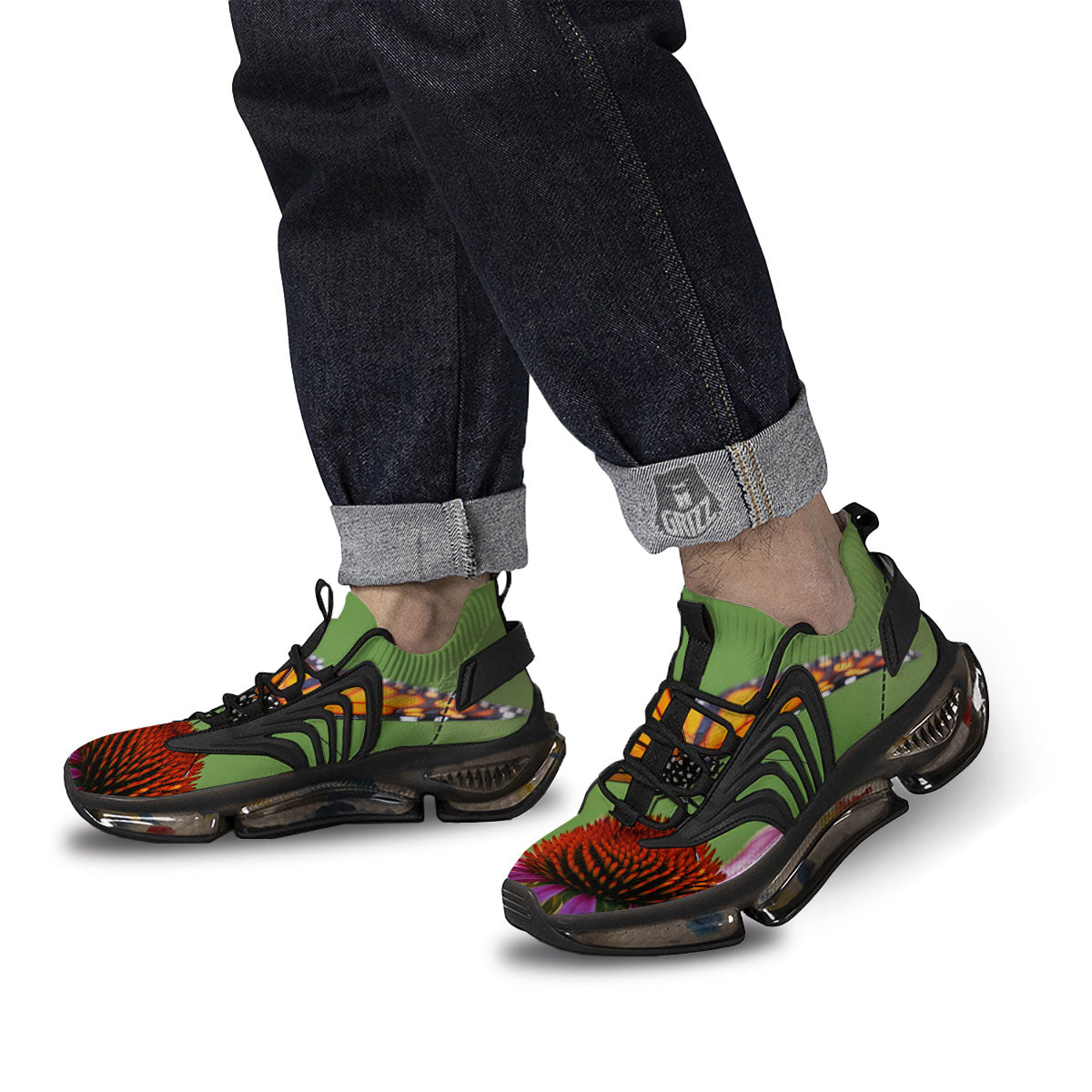 Butterfly Monarch Orange Print Black Gym Shoes-grizzshop