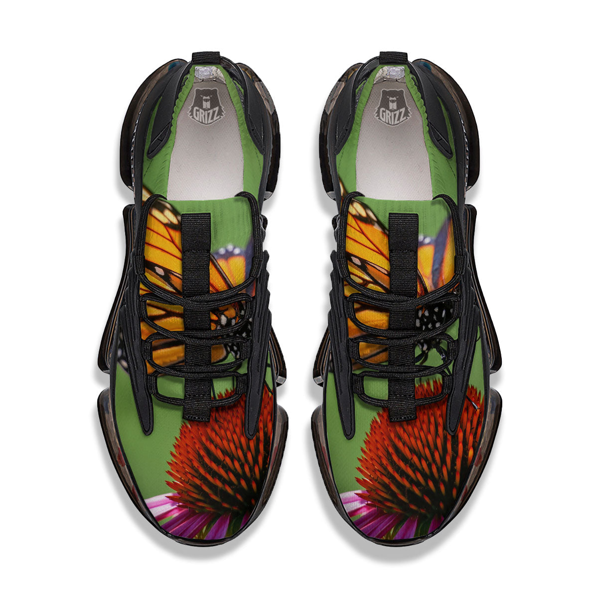 Butterfly Monarch Orange Print Black Gym Shoes-grizzshop