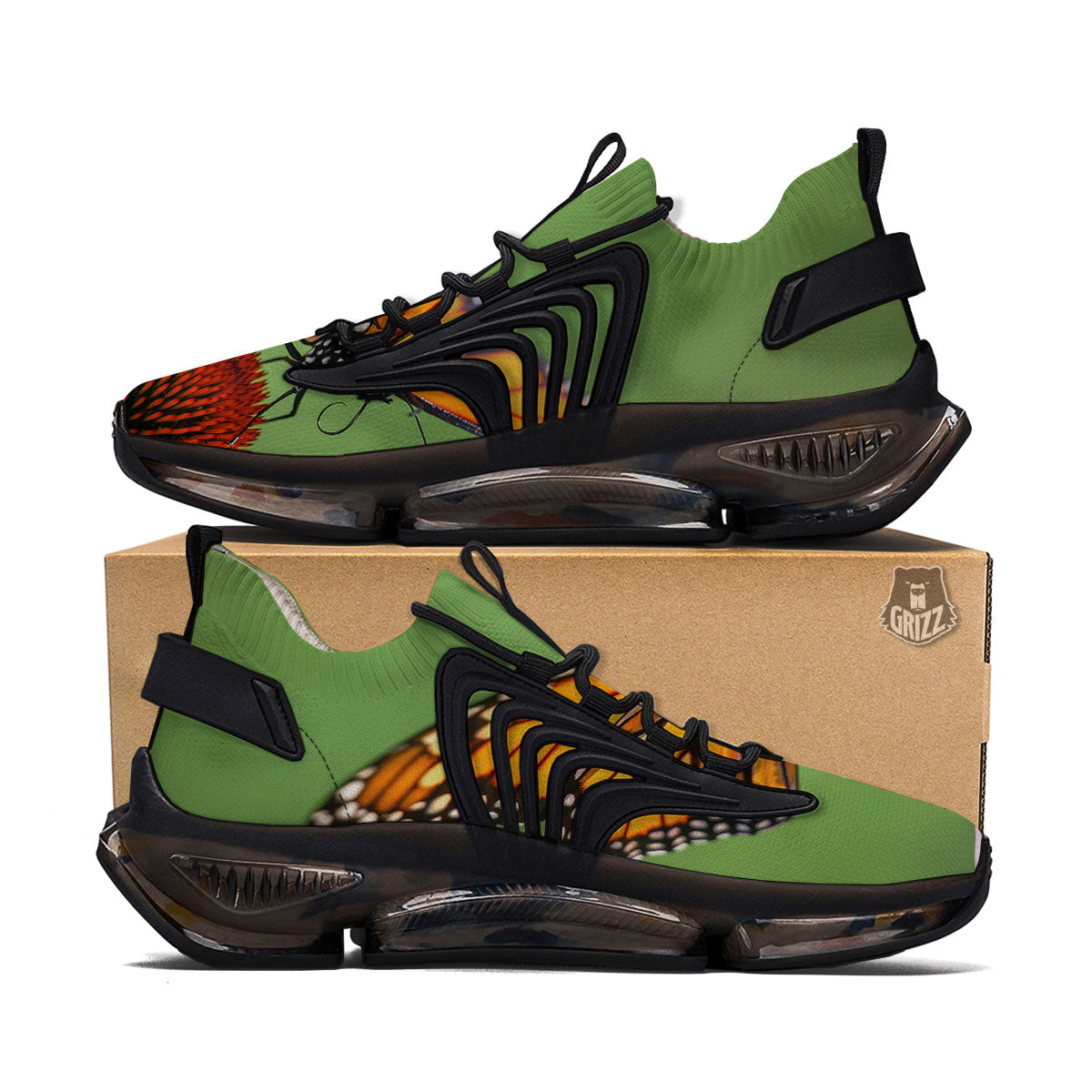 Butterfly Monarch Orange Print Black Gym Shoes-grizzshop
