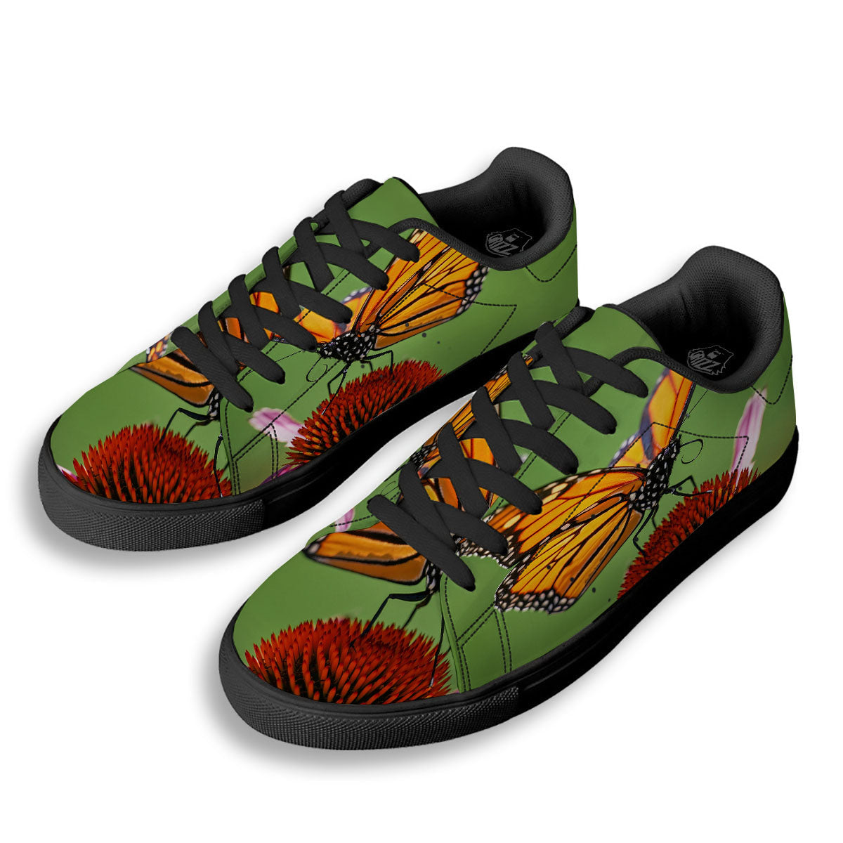 Butterfly Monarch Orange Print Black Low Top Sneakers-grizzshop