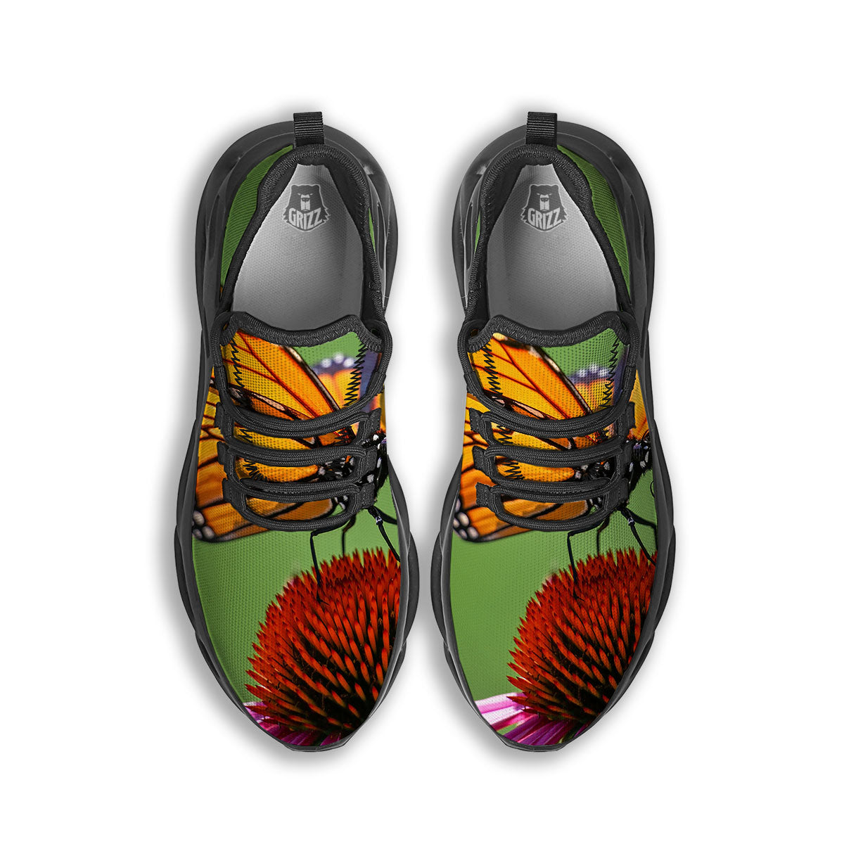 Butterfly Monarch Orange Print Black Running Shoes-grizzshop