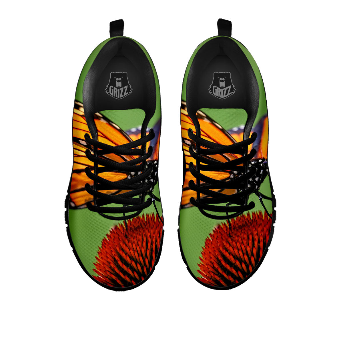 Butterfly Monarch Orange Print Black Sneaker-grizzshop