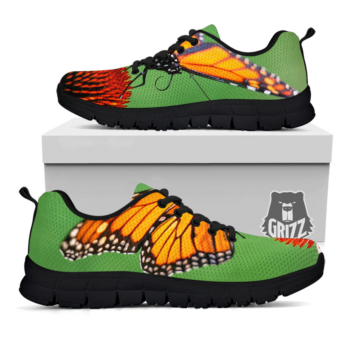 Butterfly Monarch Orange Print Black Sneaker-grizzshop