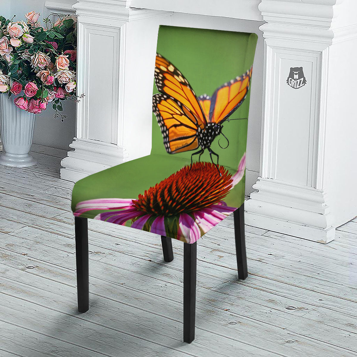 Butterfly Monarch Orange Print Dining Chair Slipcover-grizzshop
