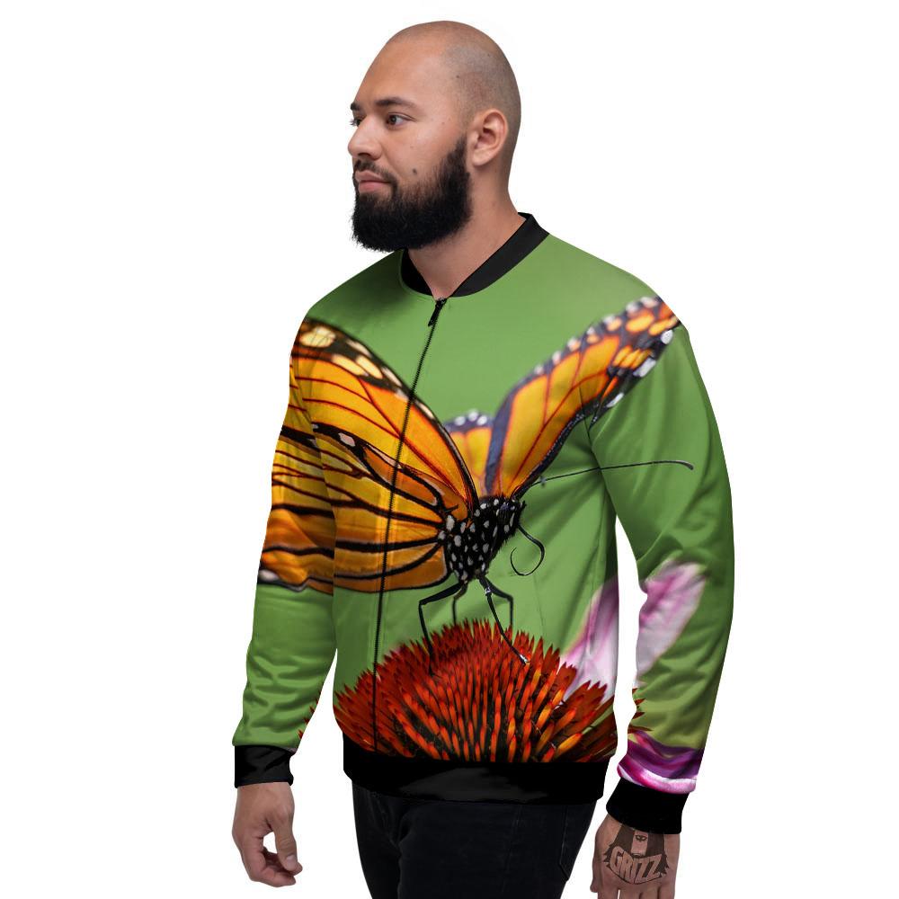 Butterfly Monarch Orange Print Men's Bomber Jacket-grizzshop