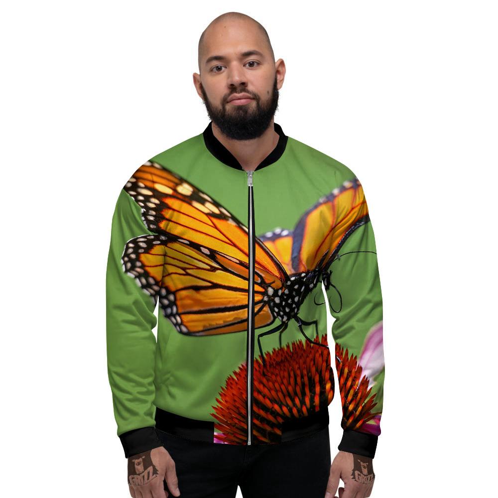 Butterfly Monarch Orange Print Men's Bomber Jacket-grizzshop