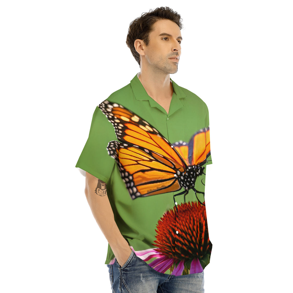Butterfly Monarch Orange Print Men's Hawaiian Shirt-grizzshop