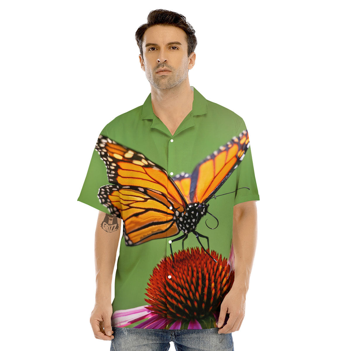 Butterfly Monarch Orange Print Men's Hawaiian Shirt-grizzshop
