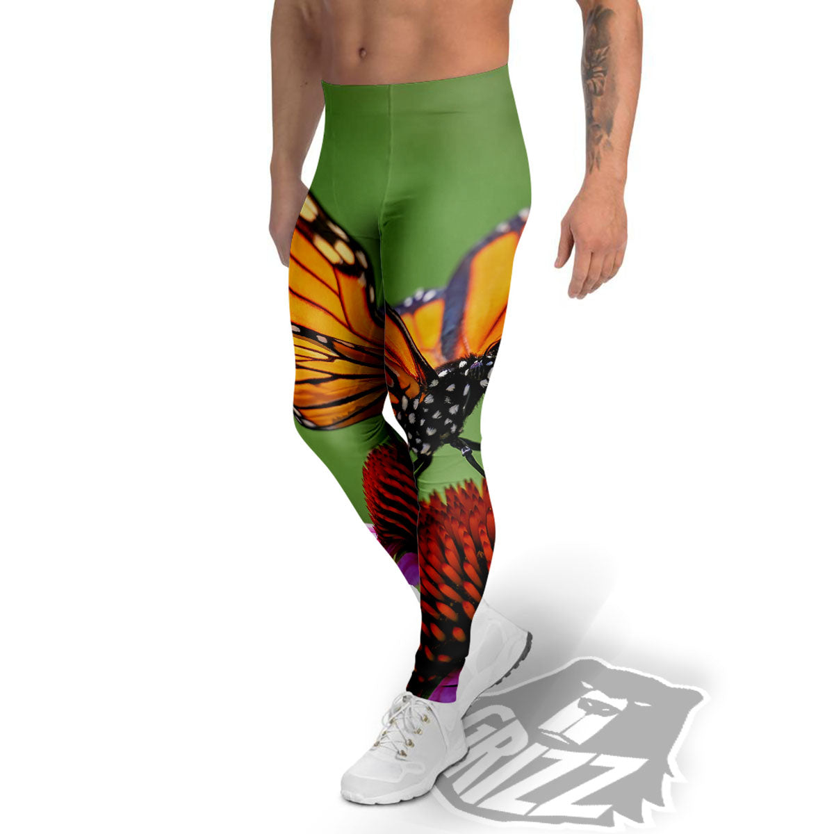 Butterfly Monarch Orange Print Men's Leggings-grizzshop