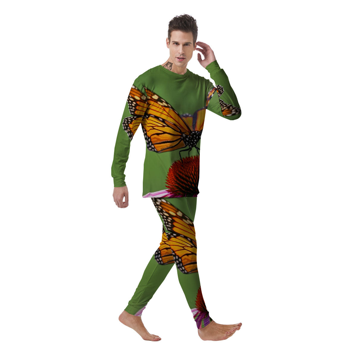 Butterfly Monarch Orange Print Men's Pajamas-grizzshop