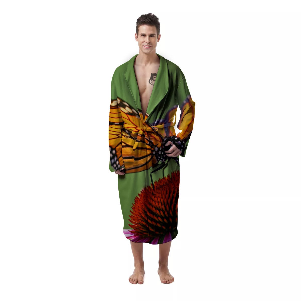Butterfly Monarch Orange Print Men's Robe-grizzshop