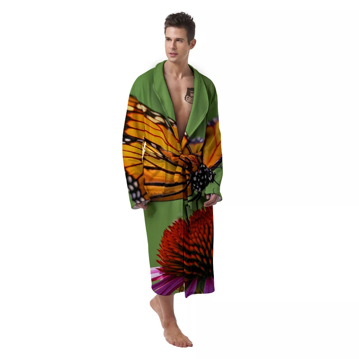 Butterfly Monarch Orange Print Men's Robe-grizzshop