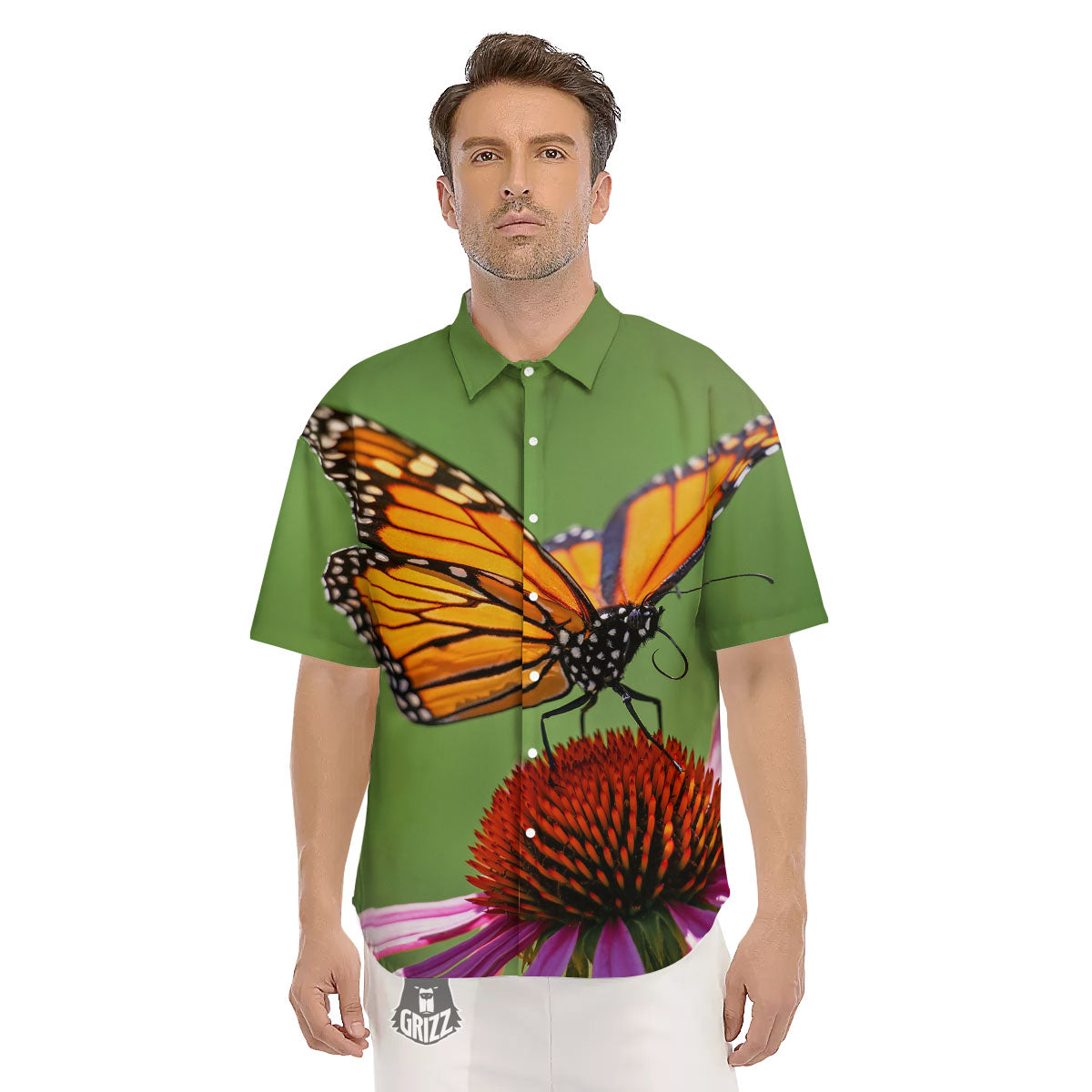 Butterfly Monarch Orange Print Men's Short Sleeve Shirts-grizzshop