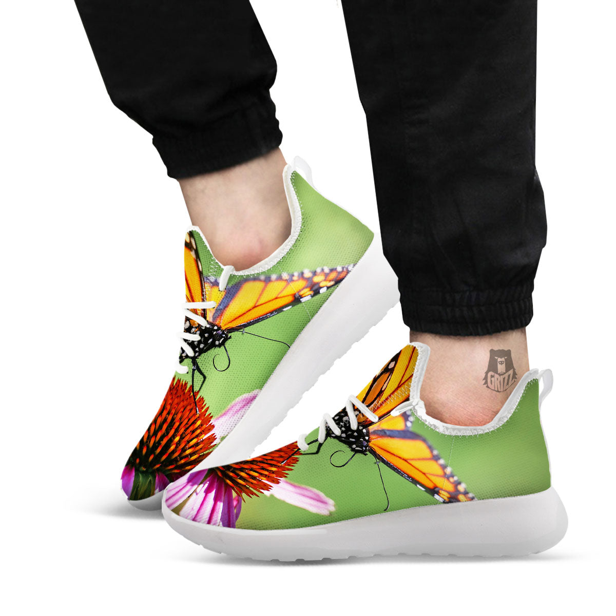 Butterfly Monarch Orange Print White Athletic Shoes-grizzshop