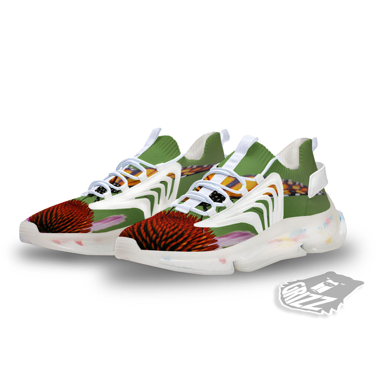 Butterfly Monarch Orange Print White Gym Shoes-grizzshop