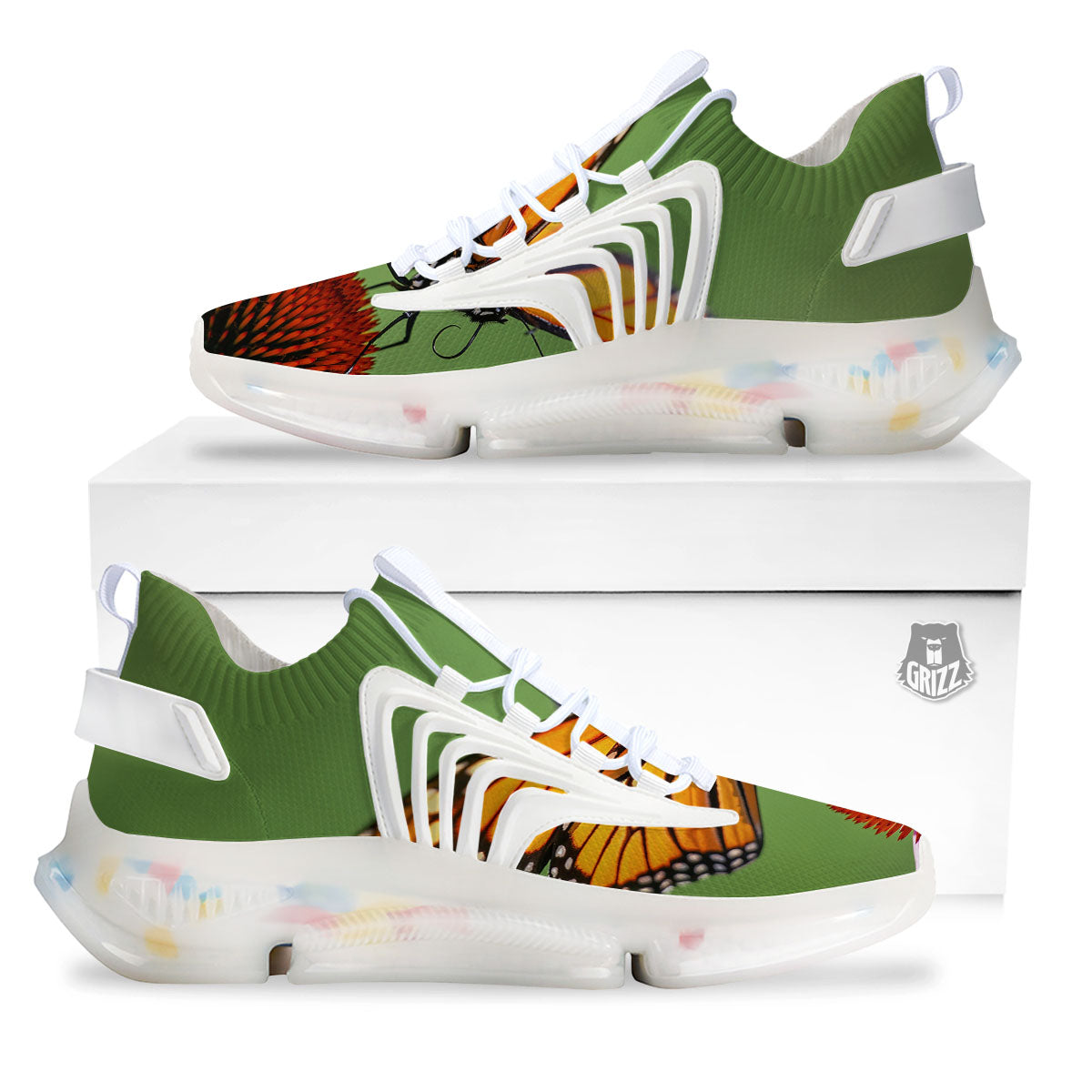 Butterfly Monarch Orange Print White Gym Shoes-grizzshop