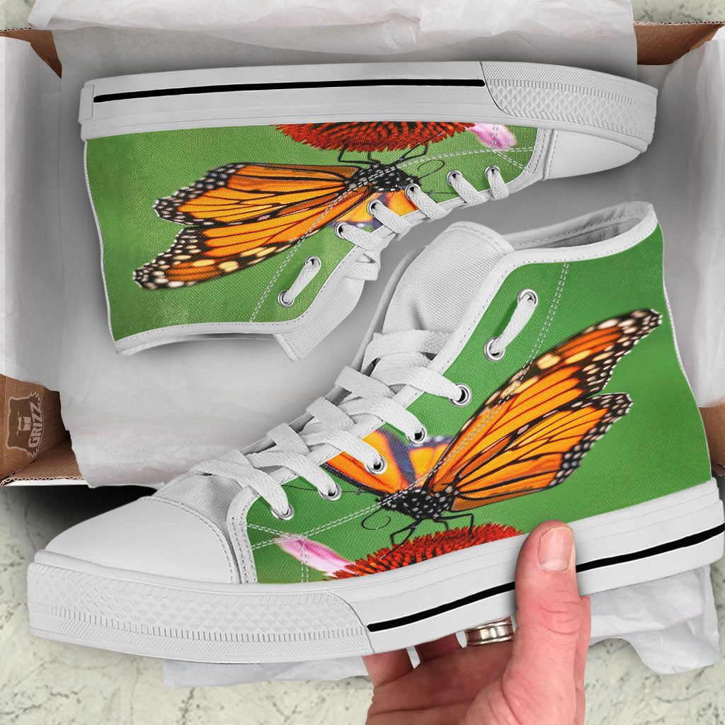 Butterfly Monarch Orange Print White High Top Shoes-grizzshop