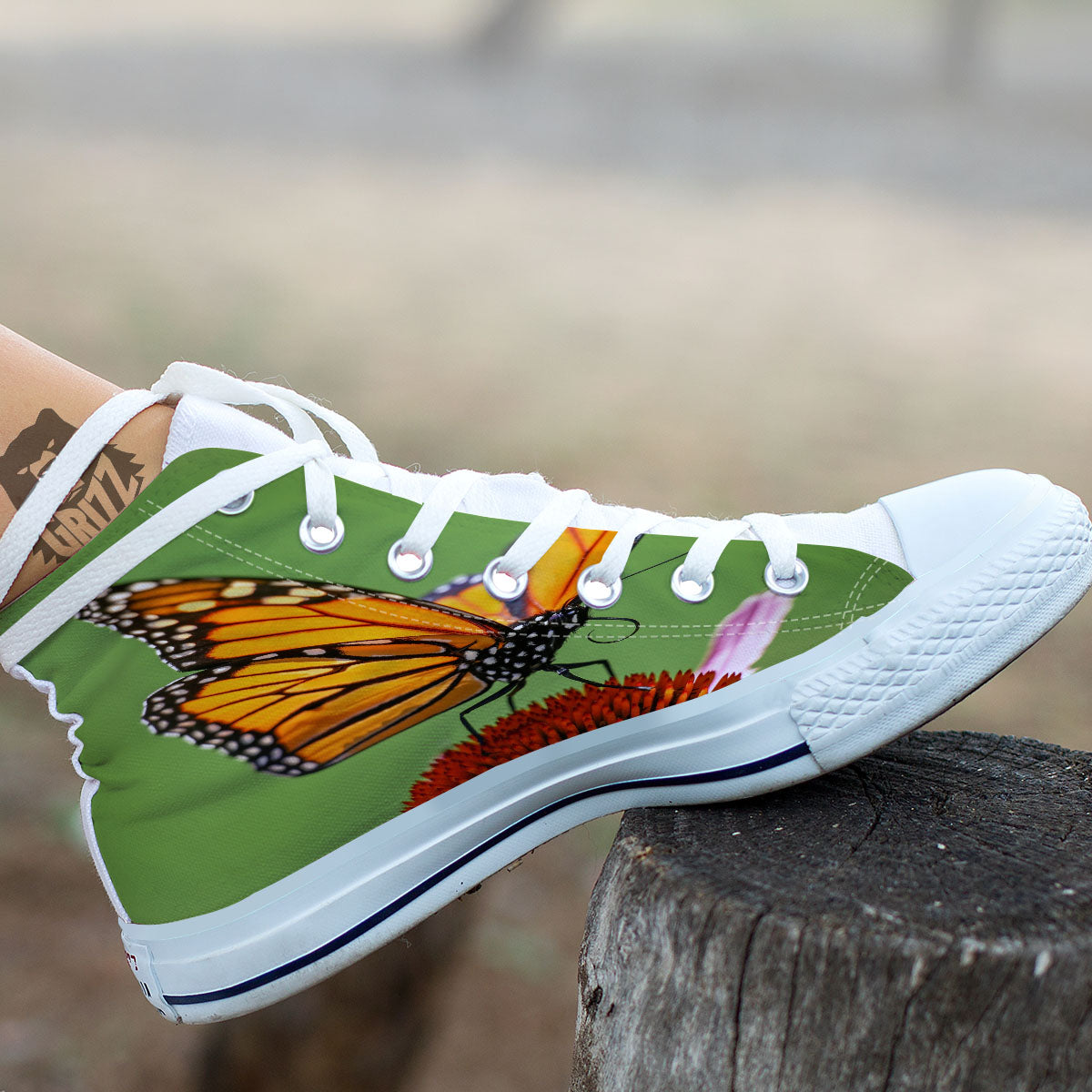 Butterfly Monarch Orange Print White High Top Shoes-grizzshop