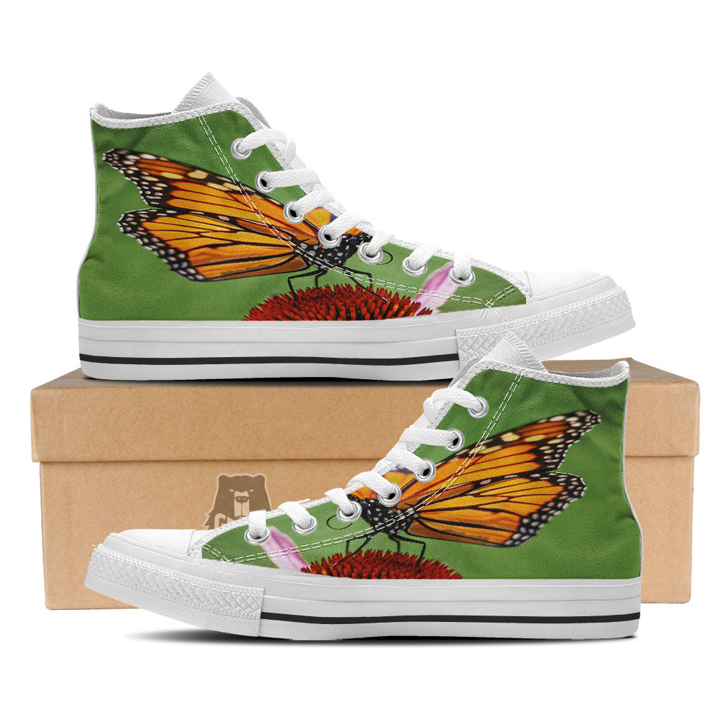 Butterfly Monarch Orange Print White High Top Shoes-grizzshop