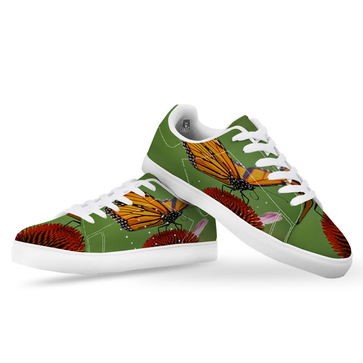 Butterfly Monarch Orange Print White Low Top Sneakers-grizzshop