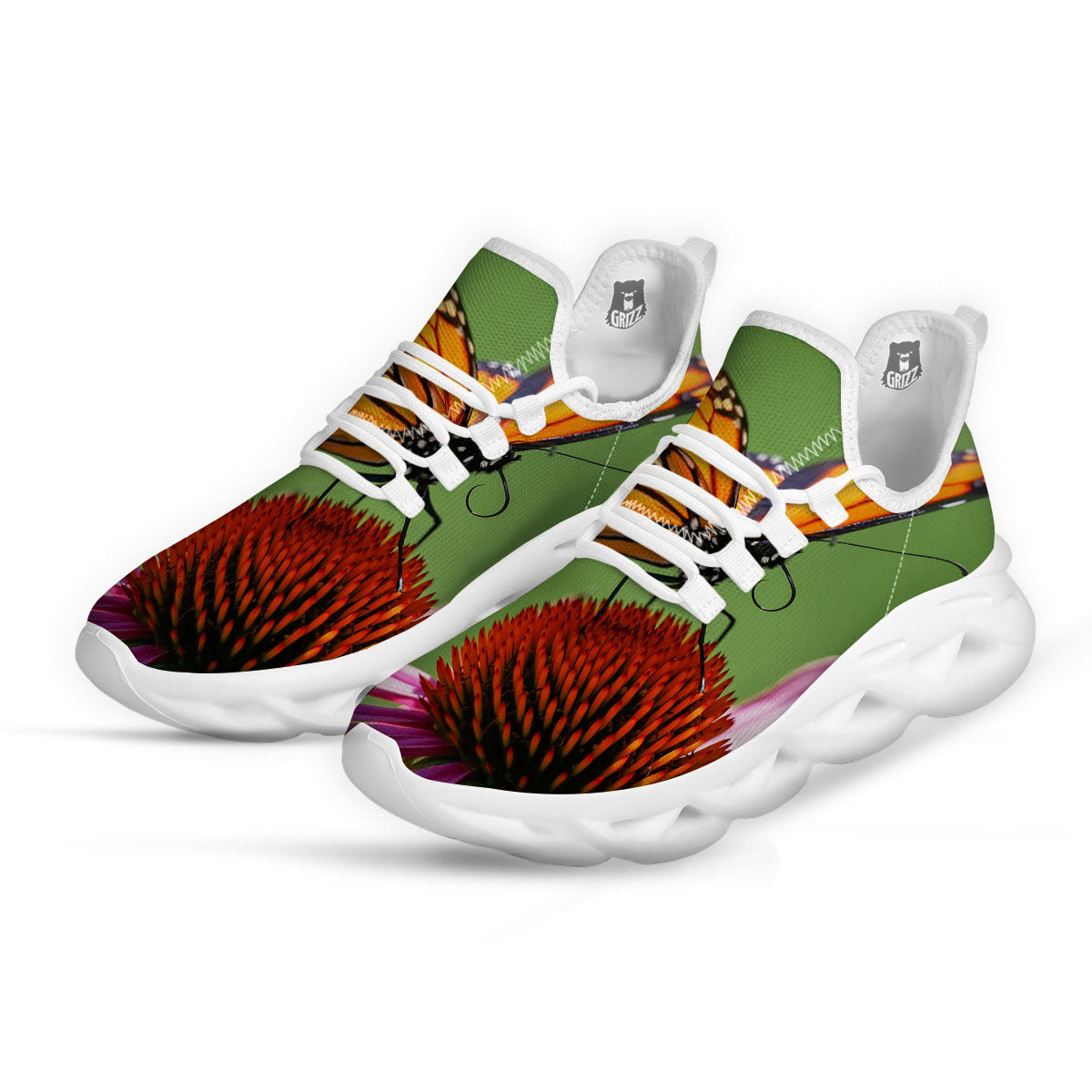 Butterfly Monarch Orange Print White Running Shoes-grizzshop
