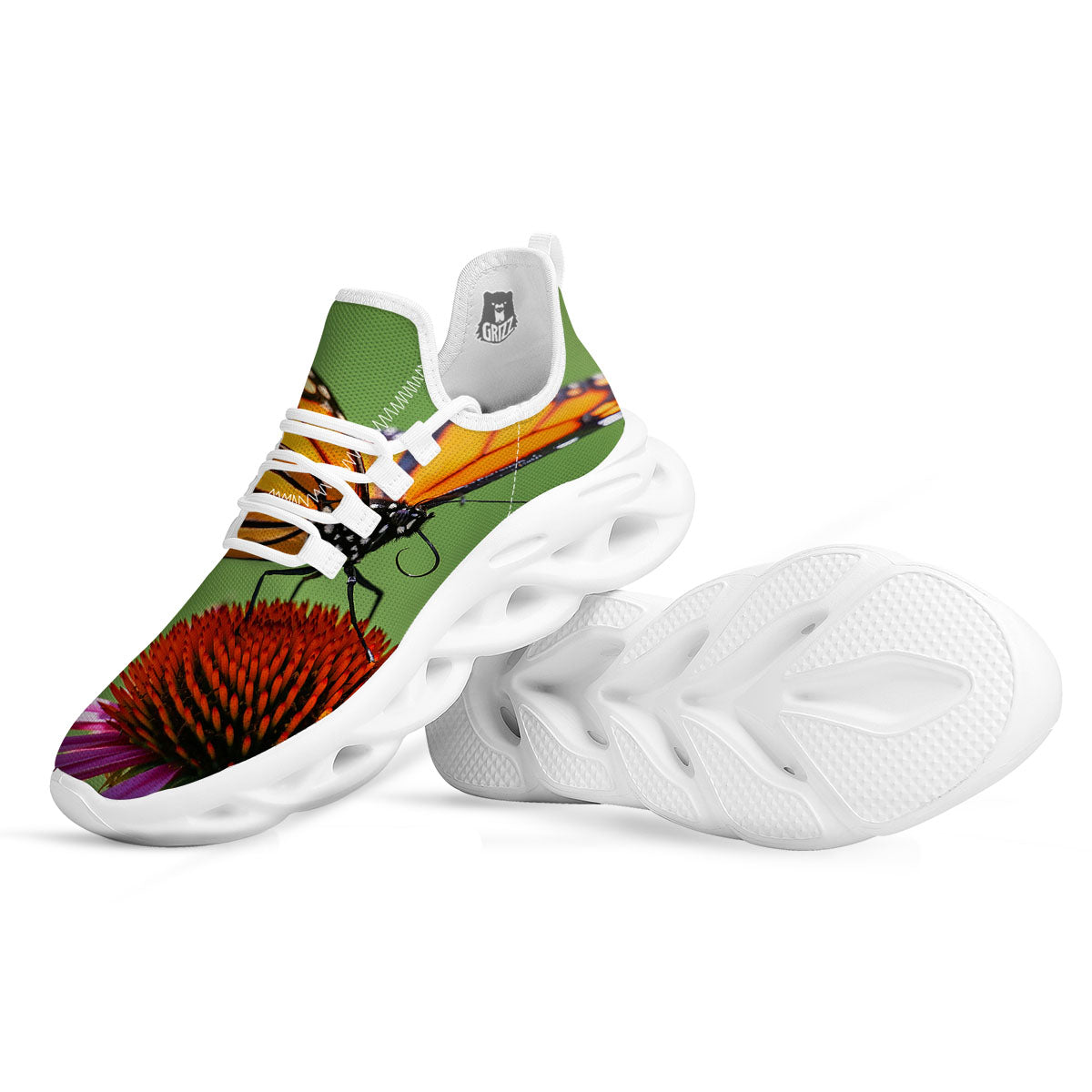 Butterfly Monarch Orange Print White Running Shoes-grizzshop