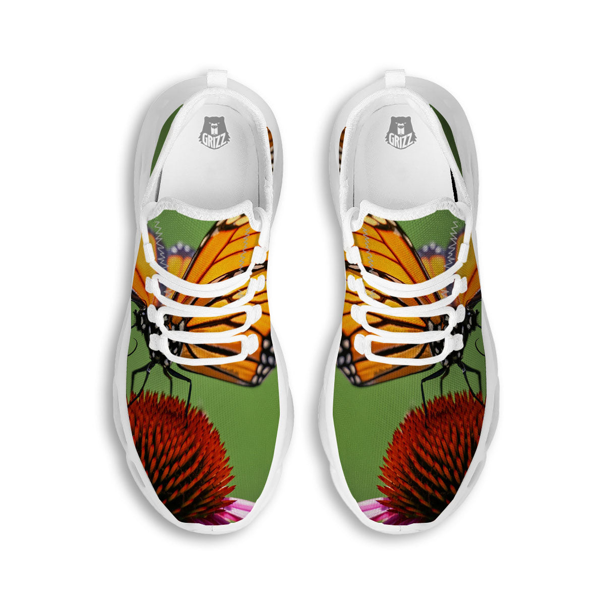Butterfly Monarch Orange Print White Running Shoes-grizzshop